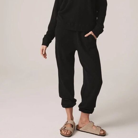 Nakedcashmere pure cashmere black joggers Sz medium sides pockets - Picture 1 of 6